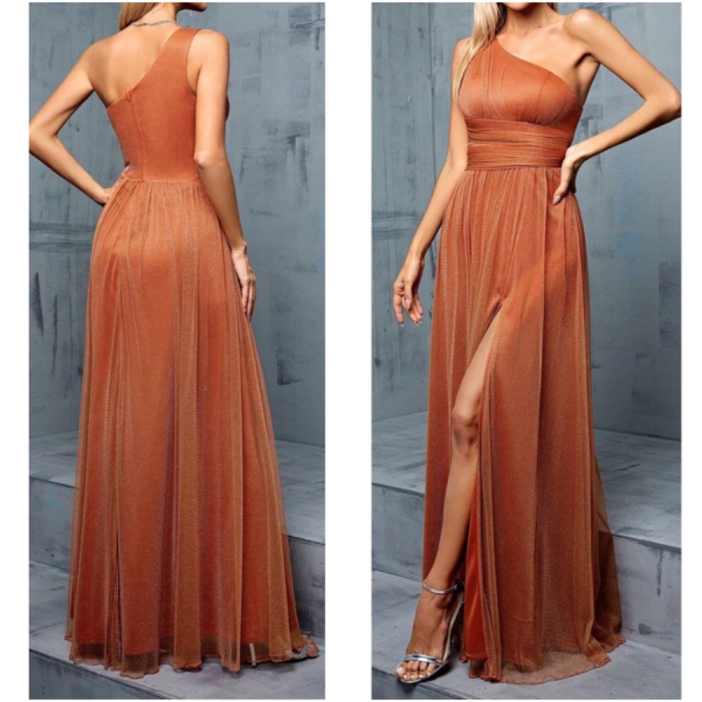 Luxe One Shoulder Split Thigh Cut out Formal Wedding Dress - Picture 3 of 10